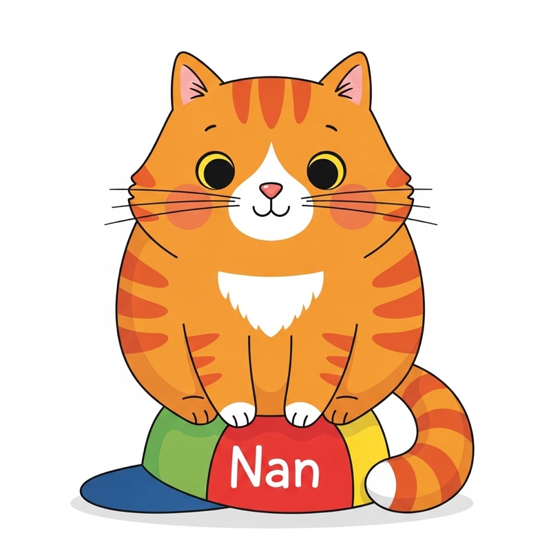 Nan the Cat book cover: a happy round orange tabby cat on a colorful cap