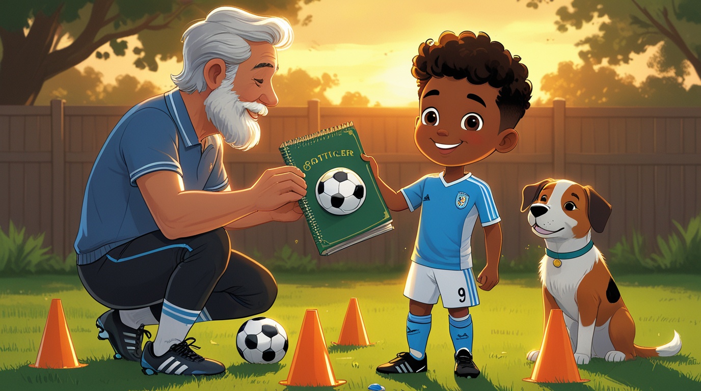 Champions: a young player and coach with the team playbook