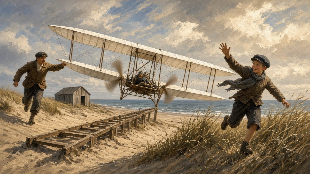 Night Watch at Kitty Hawk: the Wright brothers' cloth-winged flyer on the windy dunes of the Outer Banks